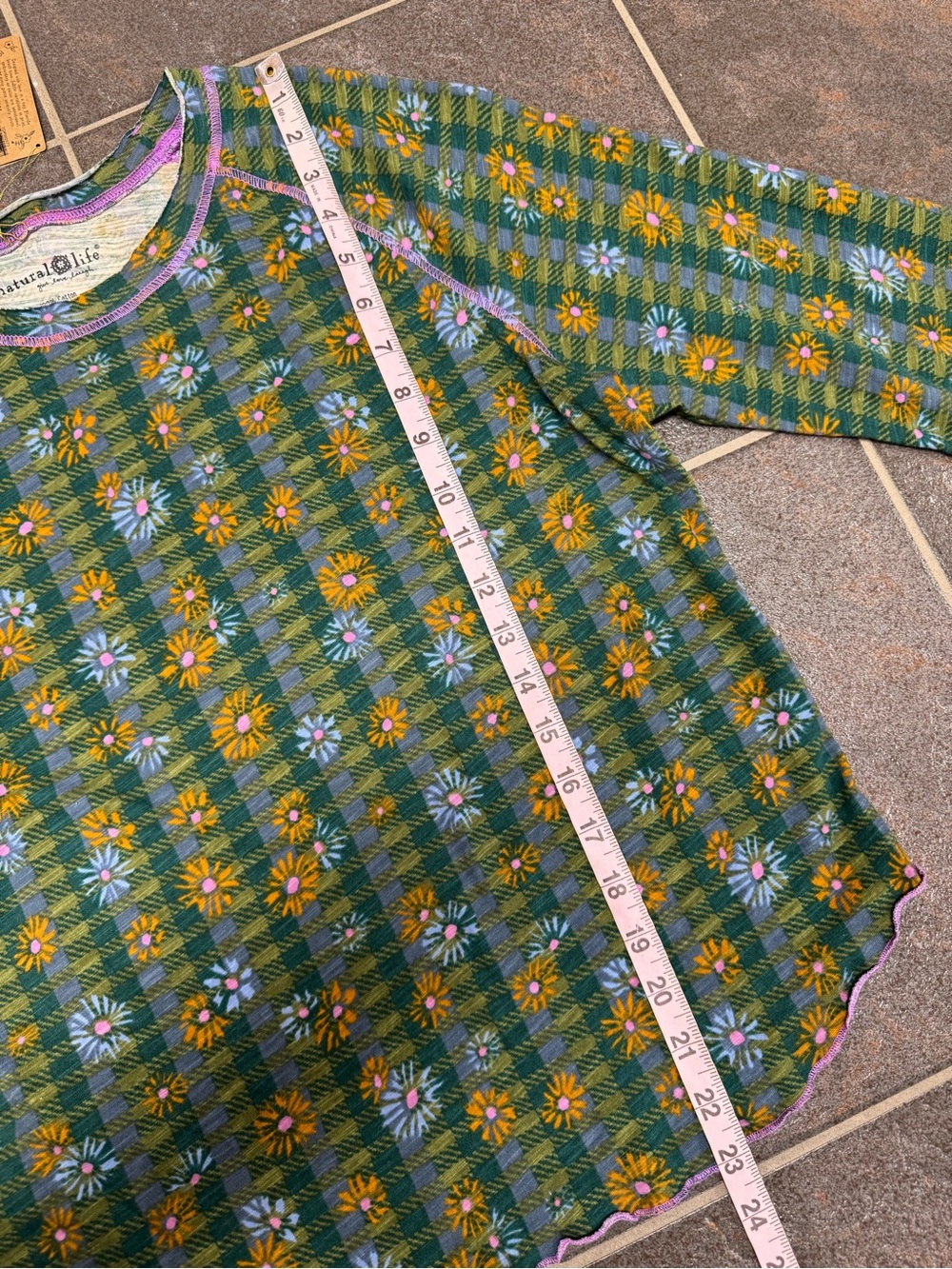 Natural Life Lily Cotton Long Sleeve Tee Shirt Plaid Floral Green Large NEW NWT - Picture 8 of 10